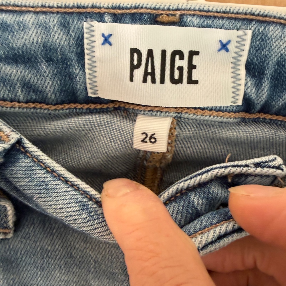 PAIGE Cindy Jeans in Mel Destroyed Fit Blue Straight Leg - Picture 11 of 14